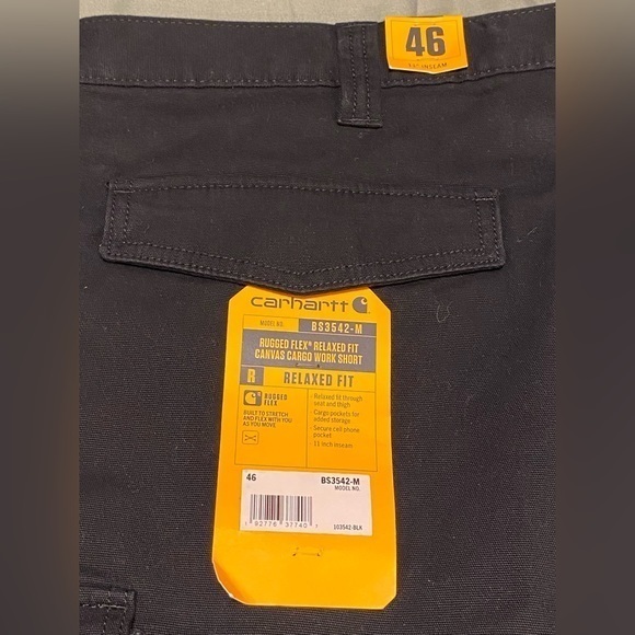 NWT Carhartt Men's Rugged Flex Relaxed Fit Canvas Cargo Black Work Short Size 46 - Picture 4 of 7